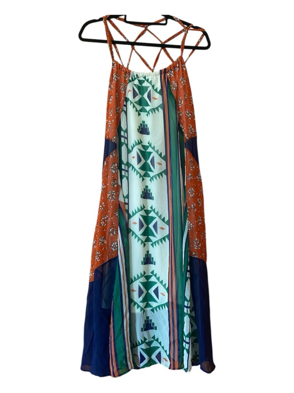 Lucy & Co Open Back Maxi Dress Boho Tribal Floral Patchwork Strappy Dress
